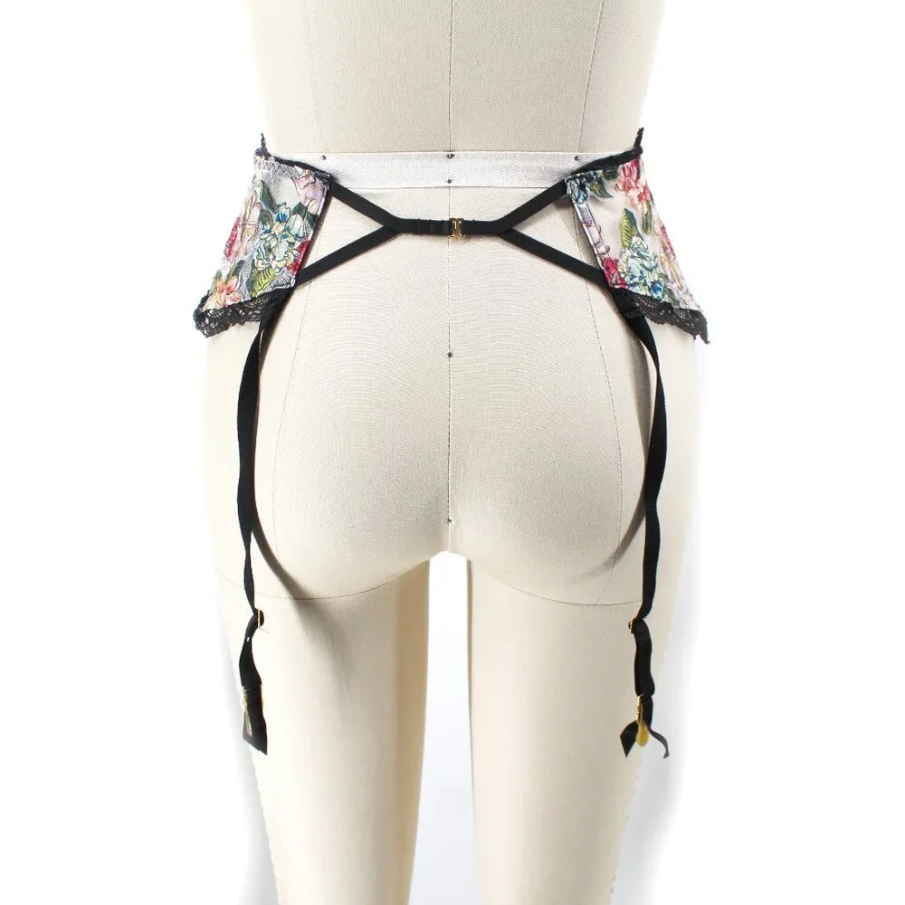 Victoria’s Secret Garter Belt Floral Lace Cutout Sheer Mesh M/L Gold Hardware - Picture 2 of 11